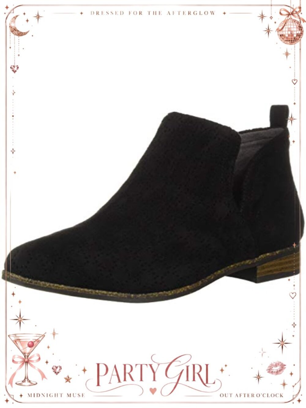 Women's Low Heel Slip On Ankle Bootie with Perforated Accents